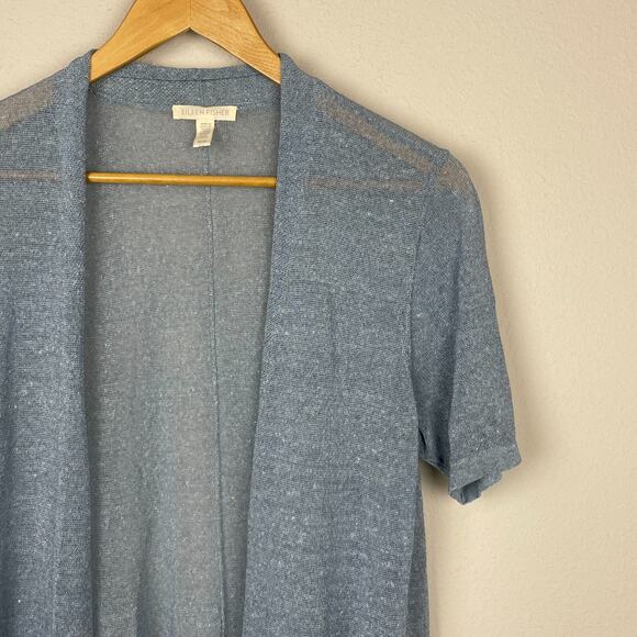 Eileen Fisher M Blue Sparkle Linen Blend Long Line‎ Cardigan Old Money Fairycore - Picture 2 of 5